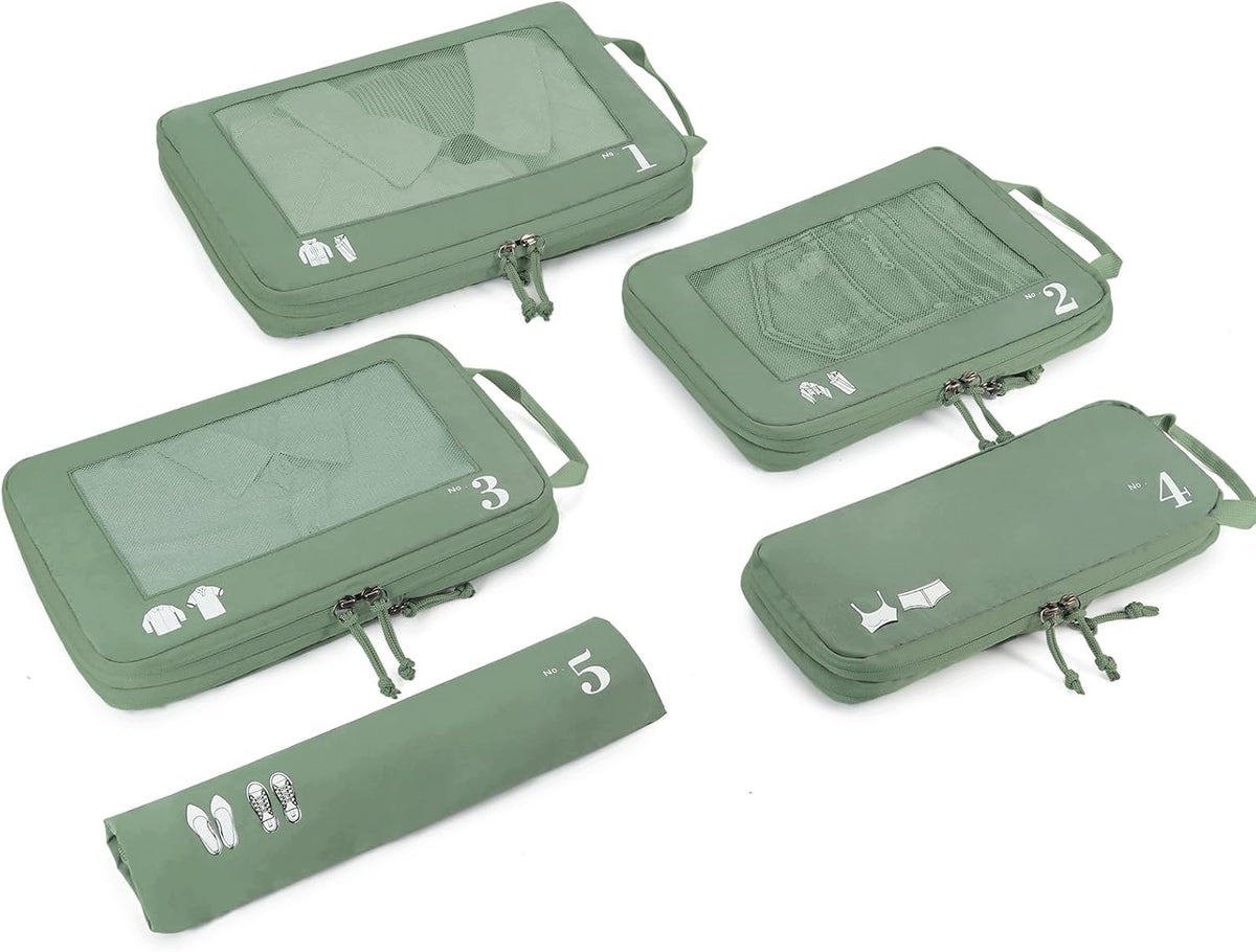 SET OF 5 COMPRESSION CUBES FOR SUITCASE TRAVEL ORGANIZER