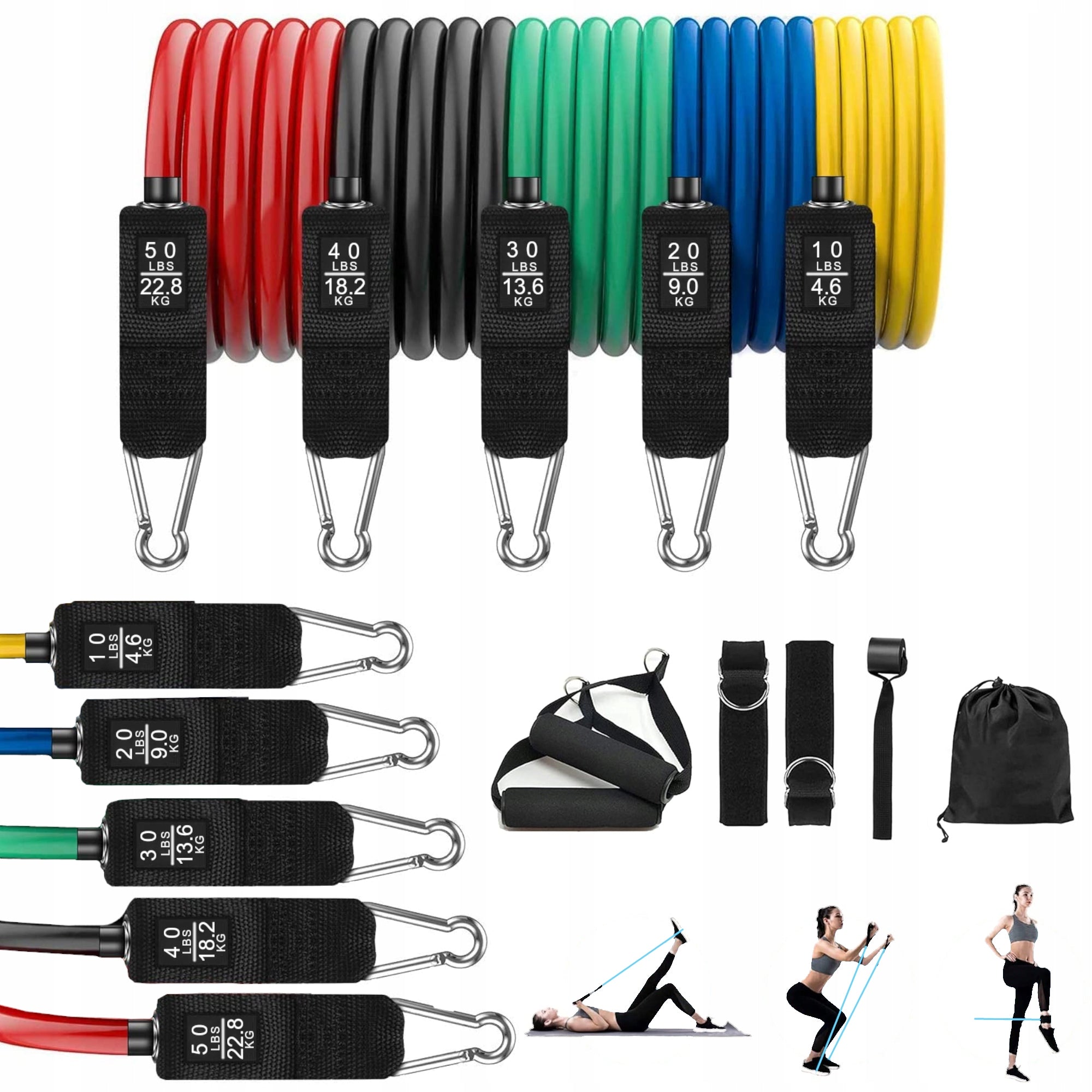 SET OF 5 EXERCISE GUMS Resistance Rubbers Multifunctional Adjustable Expander