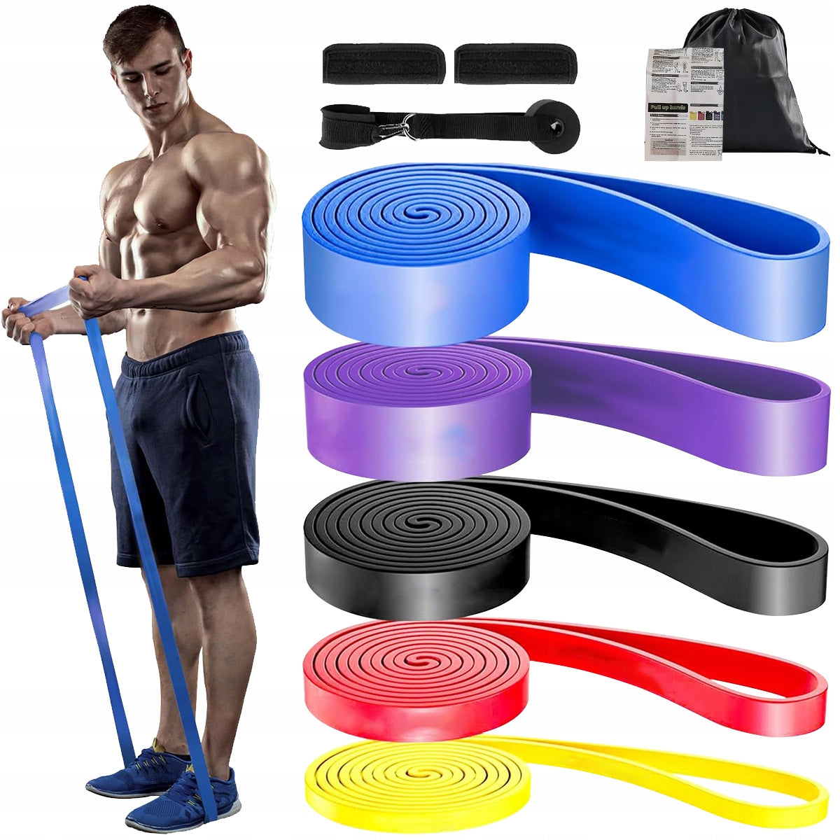 SET OF 5 EXERCISE RUBBER POWER BAND HIGH QUALITY RESISTANCE RUBBER STRONG TAPE Color multicolor