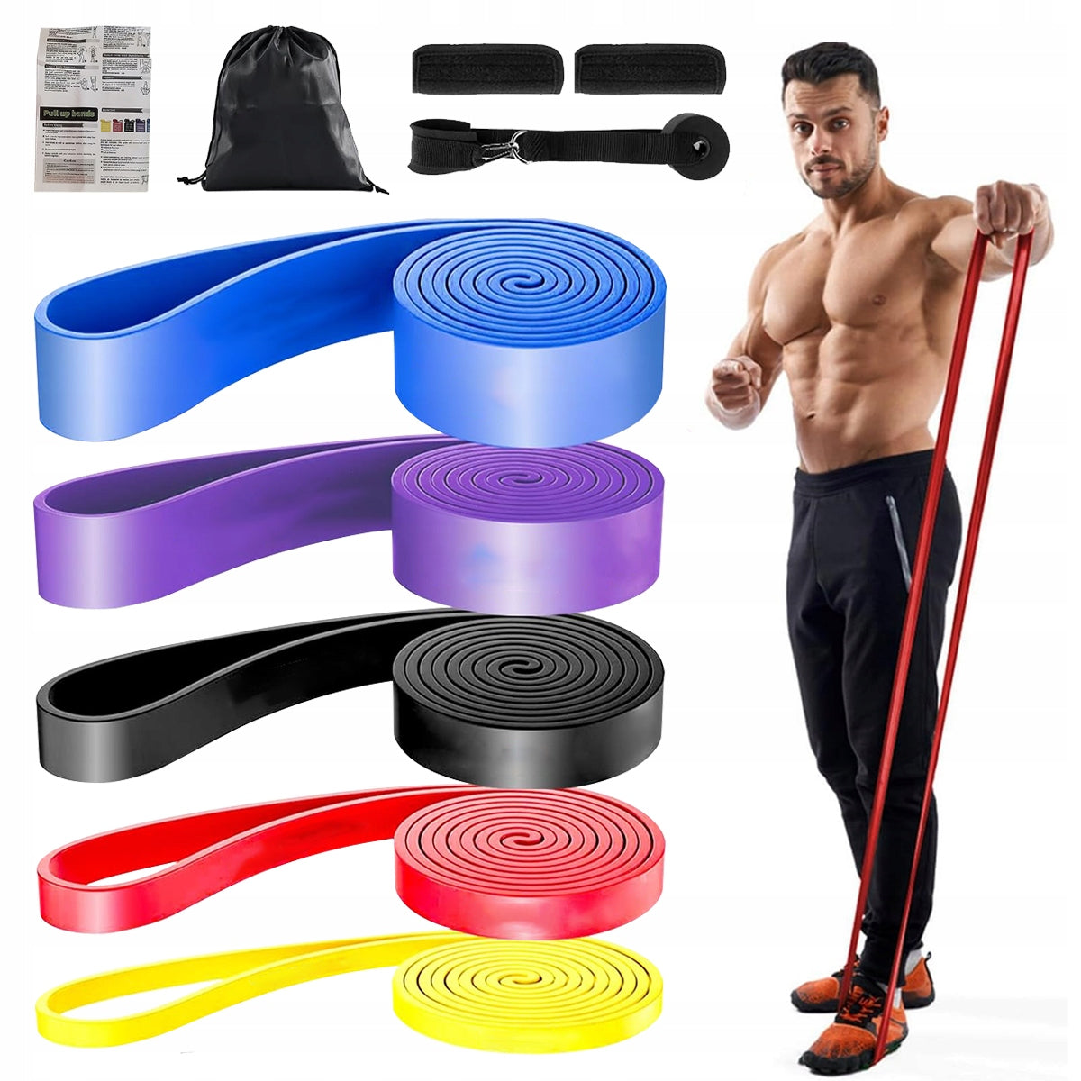 SET OF 5 EXERCISE RUBBER POWER BAND HIGH QUALITY RESISTANCE RUBBER STRONG TAPE