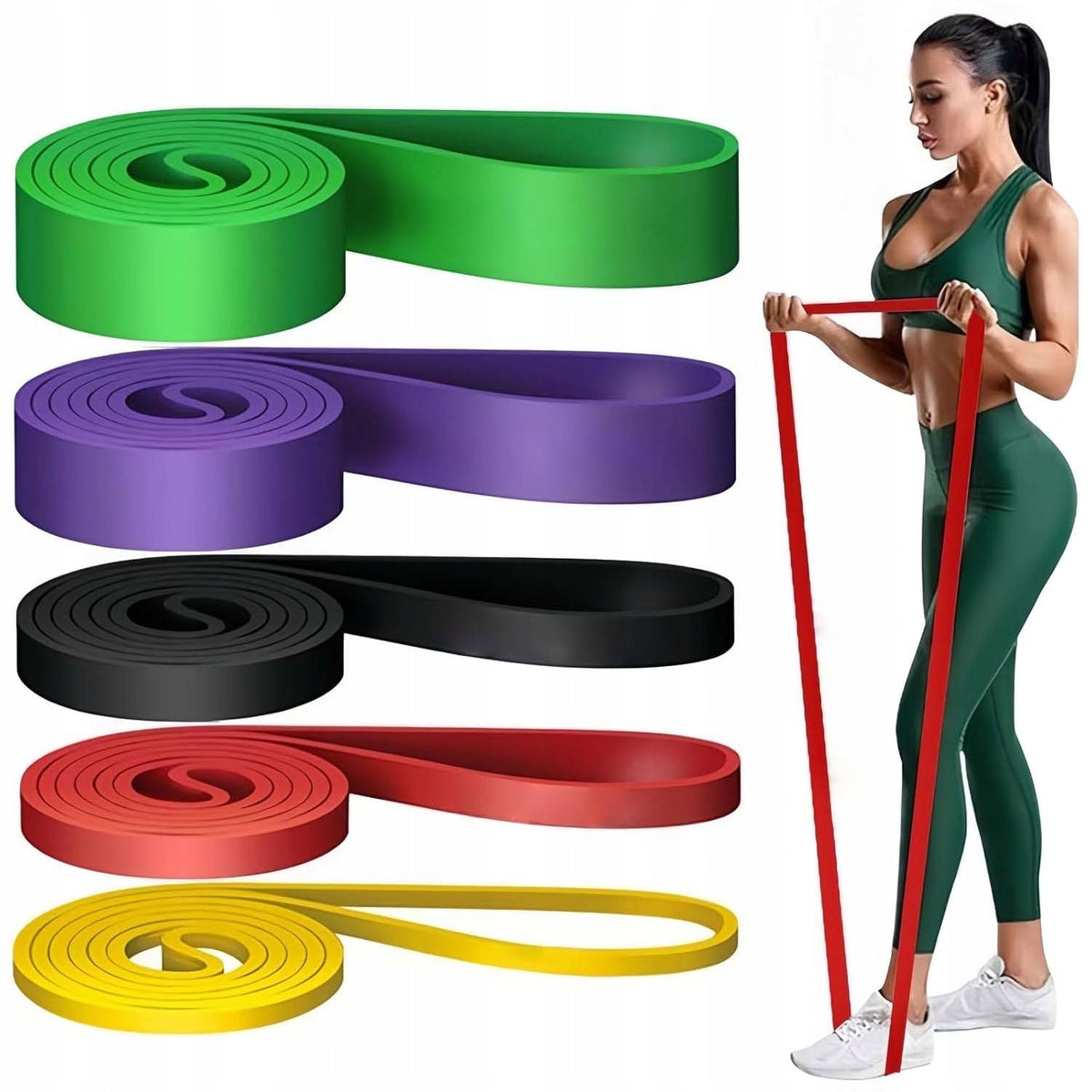 SET OF 5 EXERCISE RUBBER POWER BAND RUBBER STRONG FITNESS RESISTANCE TAPE