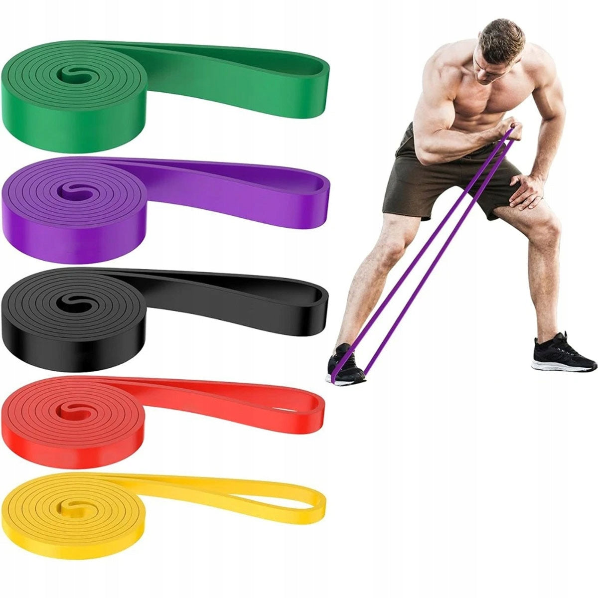 SET OF 5 POWER BAND EXERCISE RUBBERS STRONG RESISTANCE RUBBER FOR FITNESS TRAINING