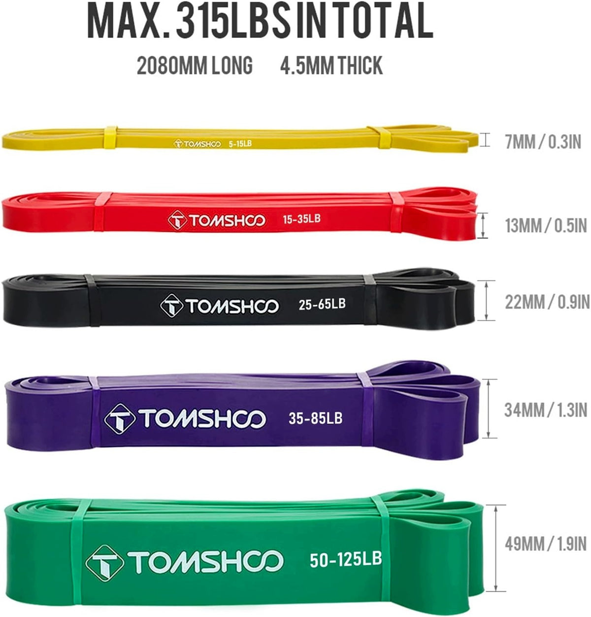 SET OF 5 RESISTANCE BANDS FOR DOORS WITH HANDLES AND COMPACT BAG
