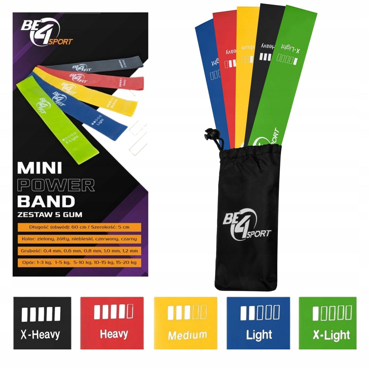 SET OF 5 RESISTANCE BANDS FOR STRETCHING EXERCISES MINI BAND 1-20 kg Model Mini Band
