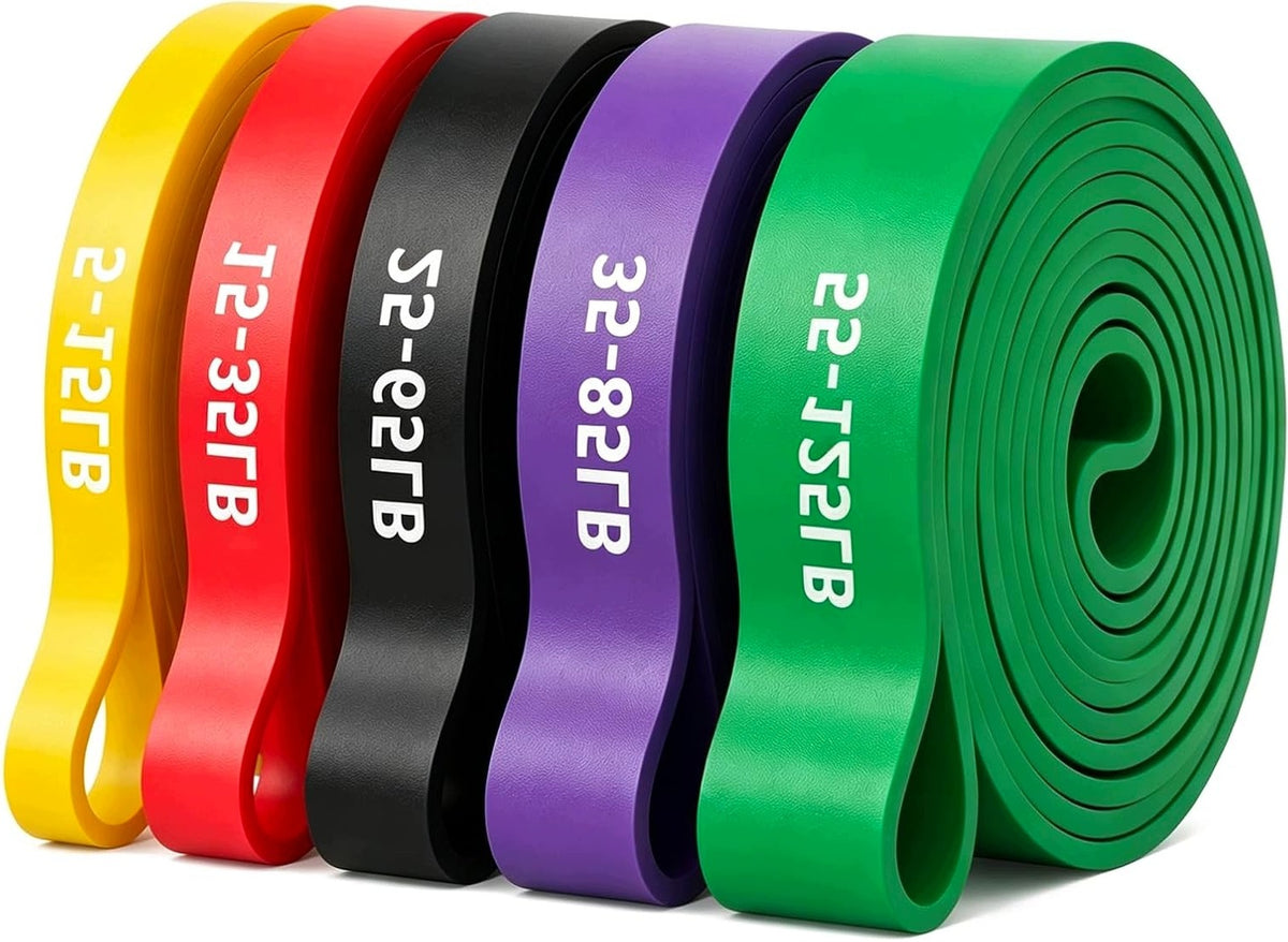 SET OF 5 RESISTANCE BANDS WITH TPE FOR EXERCISE AND STRETCHING WITH POUCH