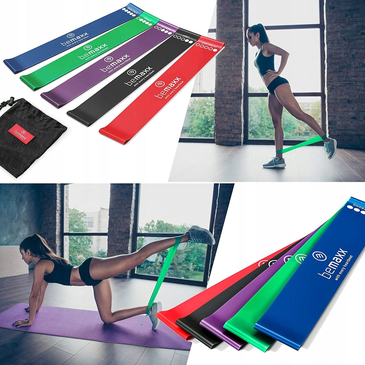 SET OF 5 RESISTANCE RUBBERS FOR EXERCISE HIGH QUALITY Brand BeMaxx