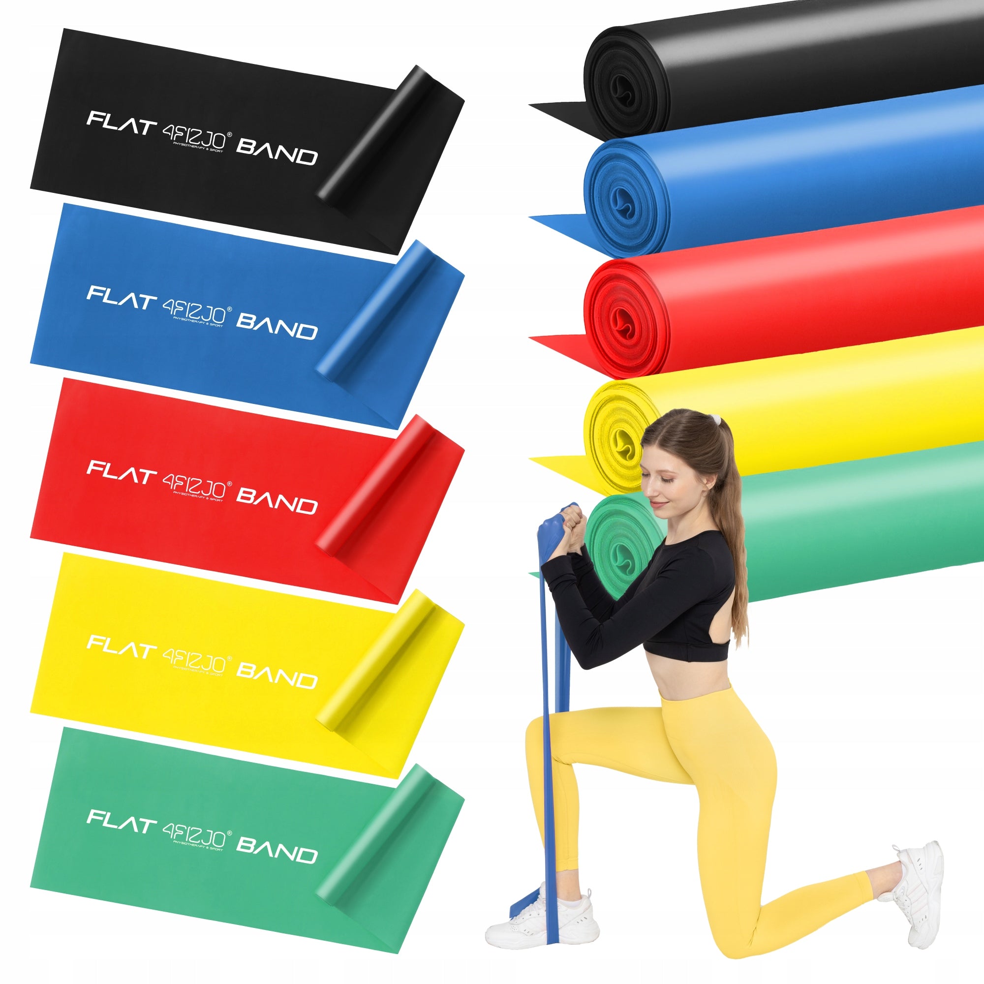 SET OF 5 RUBBER BANDS FOR TRAINING REHABILITATION FITNESS FLAT BAND 2M