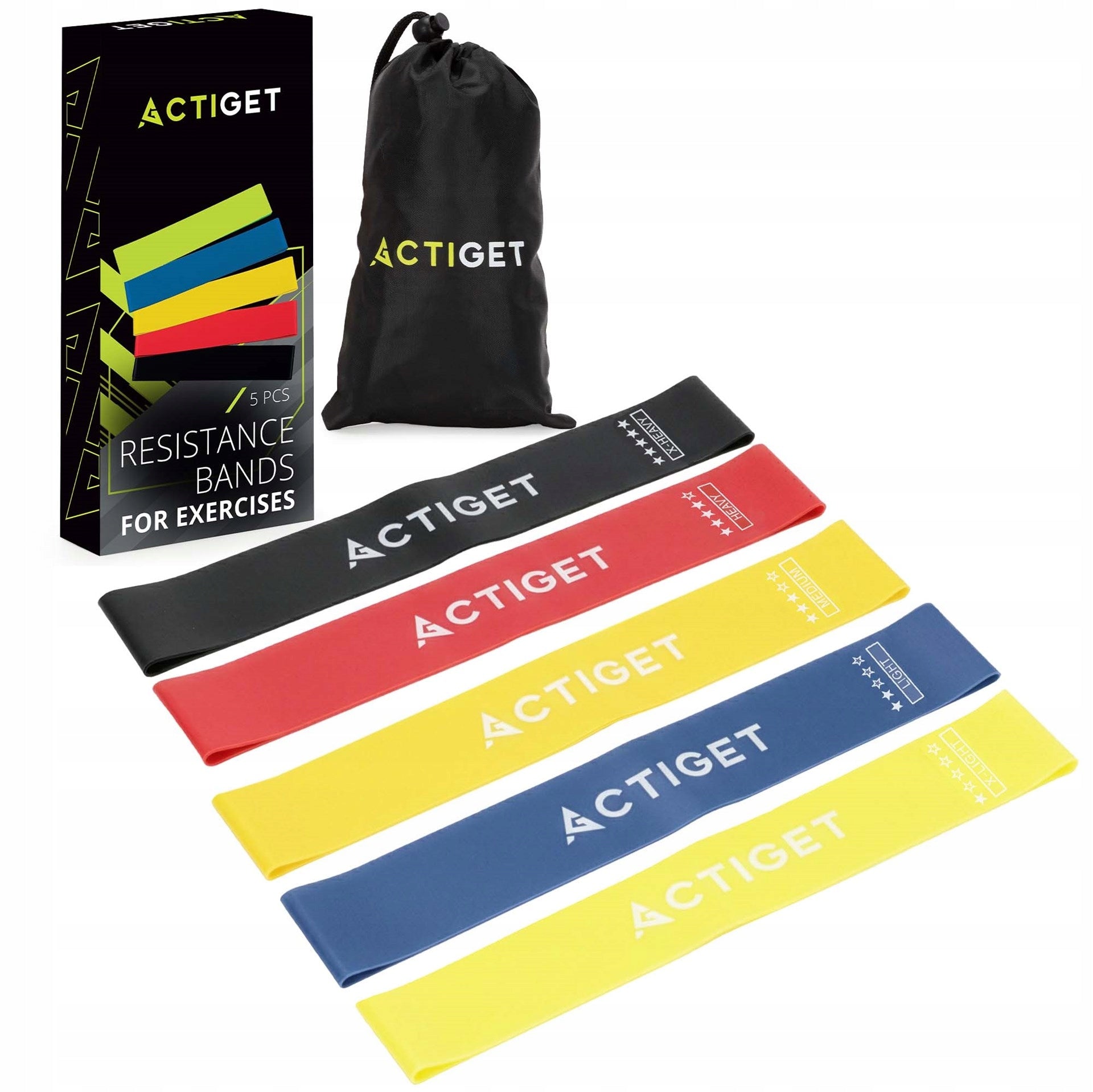SET OF 5 RUBBER EXERCISE BANDS TRAINING RESISTANCE RUBBER REHABILITATION FITNESS