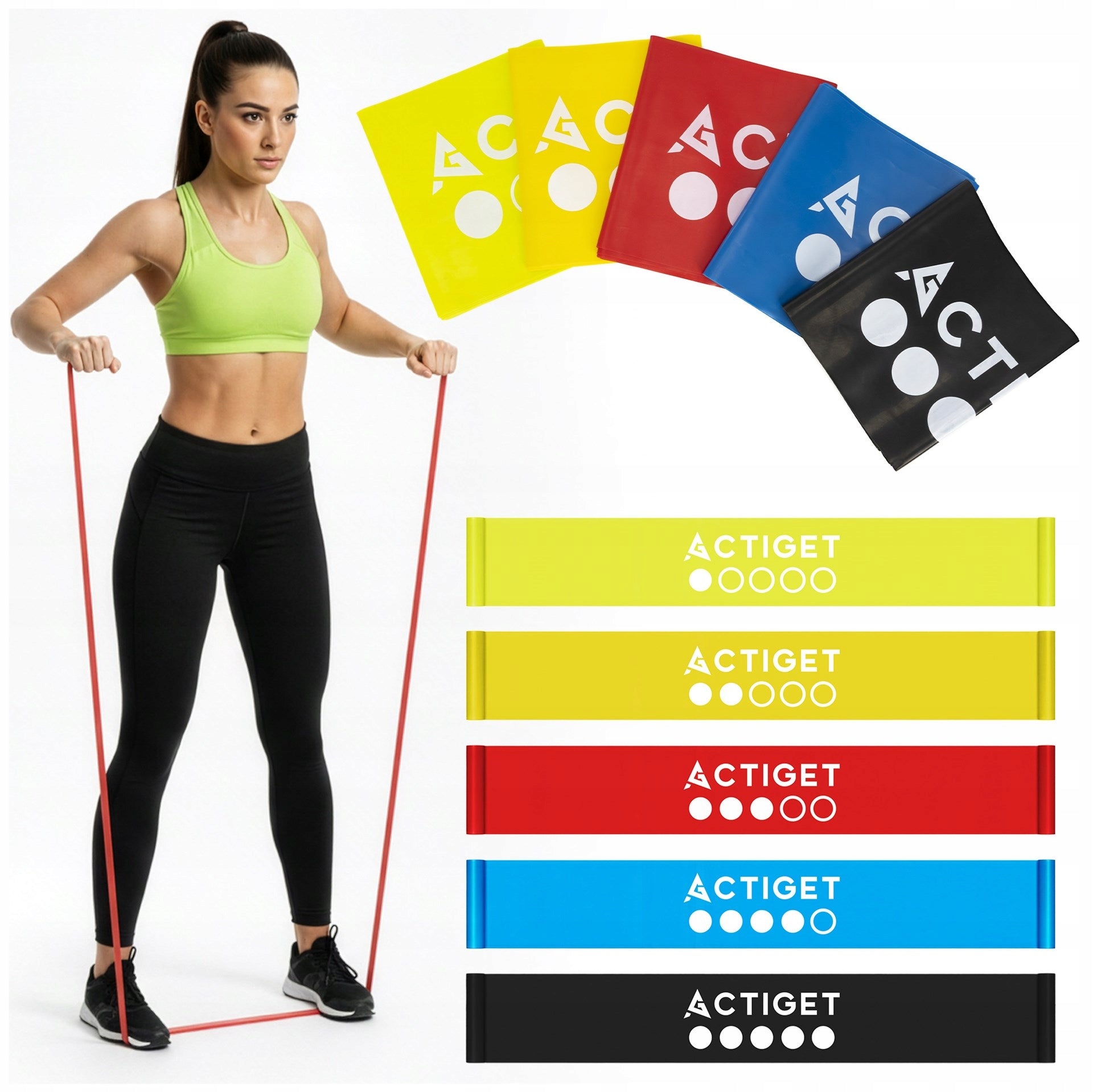 SET OF 5 RUBBER EXERCISE BANDS TRAINING RESISTANCE RUBBER REHABILITATION FITNESS