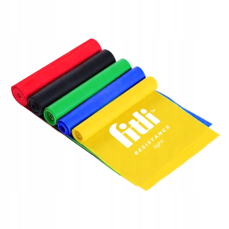 SET OF 5 RUBBER EXERCISE TAPE REHABILITATION FITNESS FLAT BAND 2M Brand Fitli