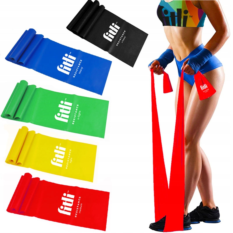 SET OF 5 RUBBER EXERCISE TAPE REHABILITATION FITNESS FLAT BAND 2M Packaging status original
