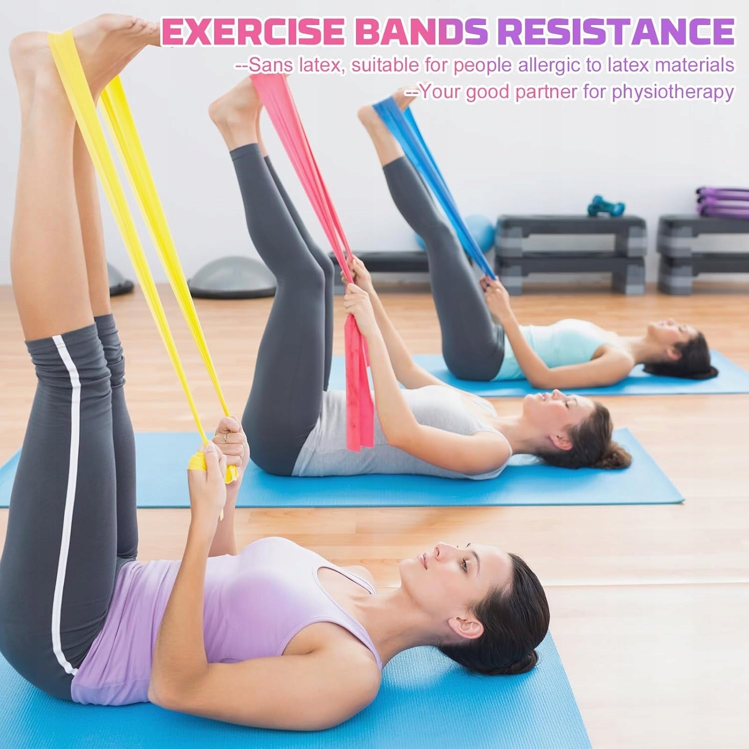 SET OF 5 RUBBER TAPES FOR FITNESS REHABILITATION TRAINING EXERCISES 1,5M Brand no brand