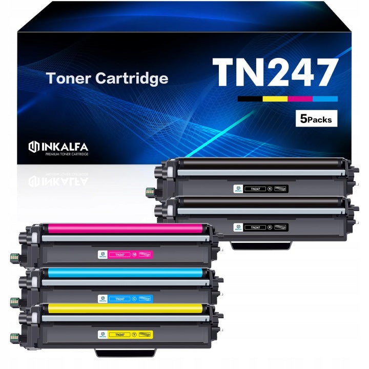 SET OF 5 TONER CARTRIDGES TN243 / TN247 REPLACEMENT FOR BROTHER PRINTERS