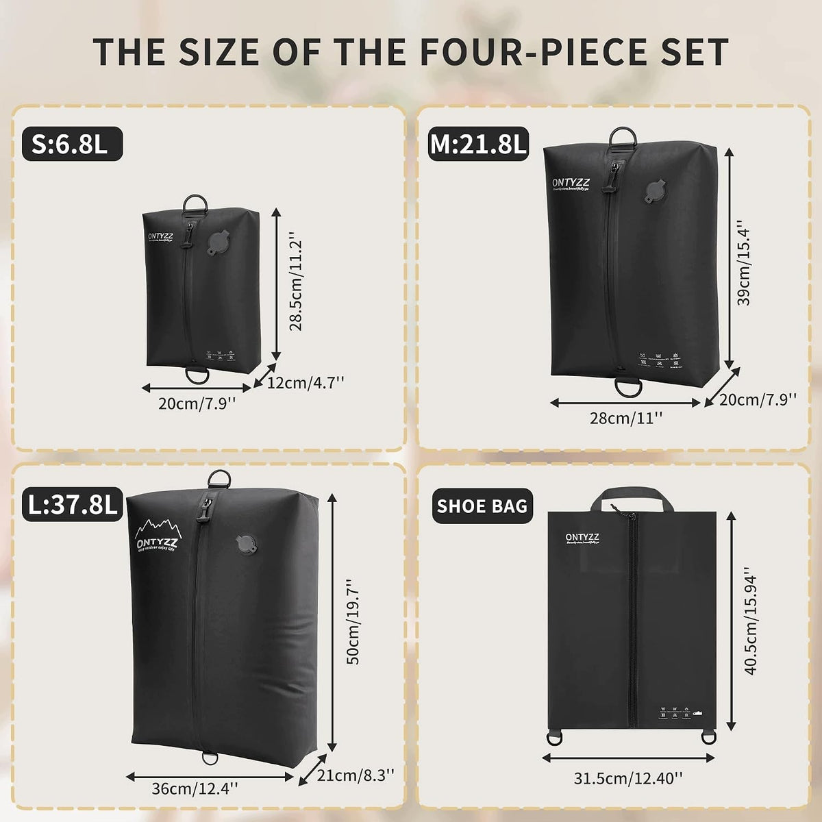 SET OF 5 TPU COMPRESSION VACUUM BAGS WATERPROOF FOR CLOTHES Color black