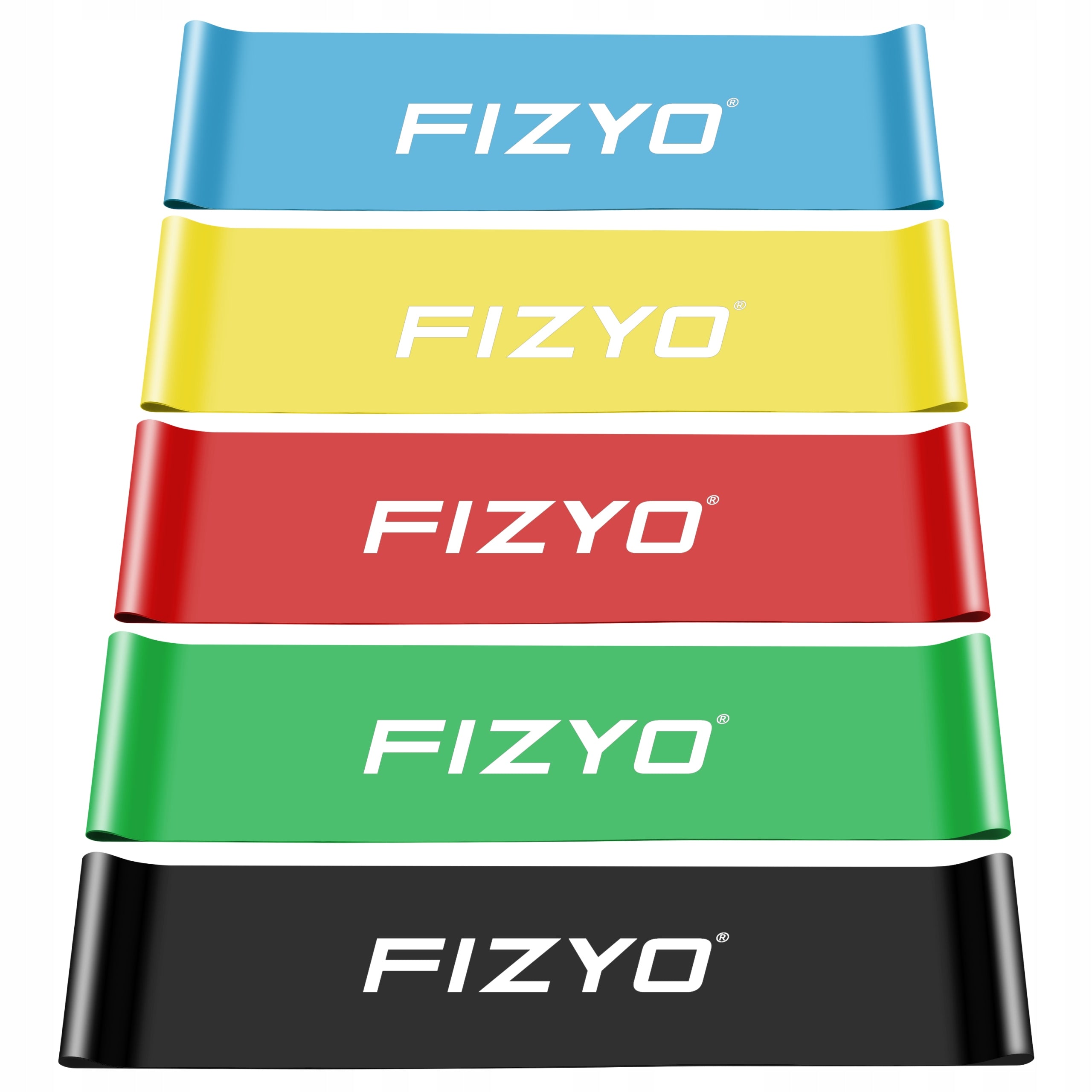 SET OF 5x RUBBER RESISTANCE TAPES FITNESS RUBBER HIP BAND EQUAL RESISTANCE Brand Fizyo