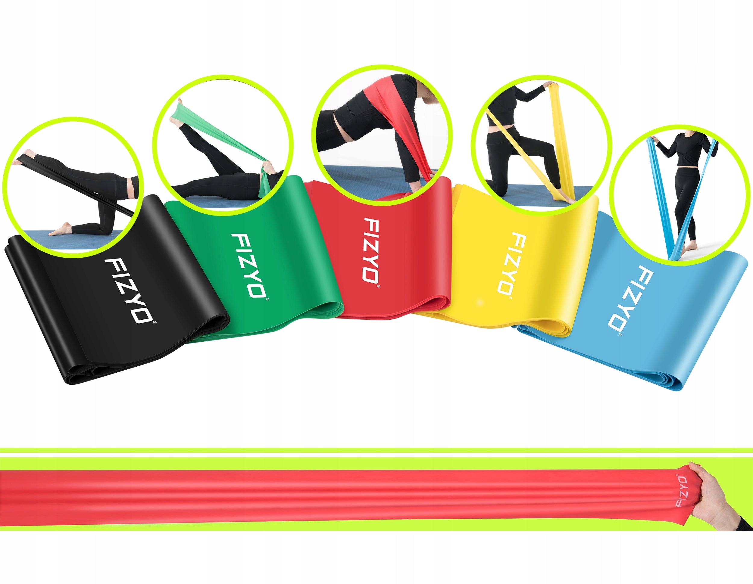 SET OF 5x RUBBER RESISTANCE TAPES FITNESS RUBBER HIP BAND EQUAL RESISTANCE Model TAŚMY OPOROWE HIP BAND 5 SZT