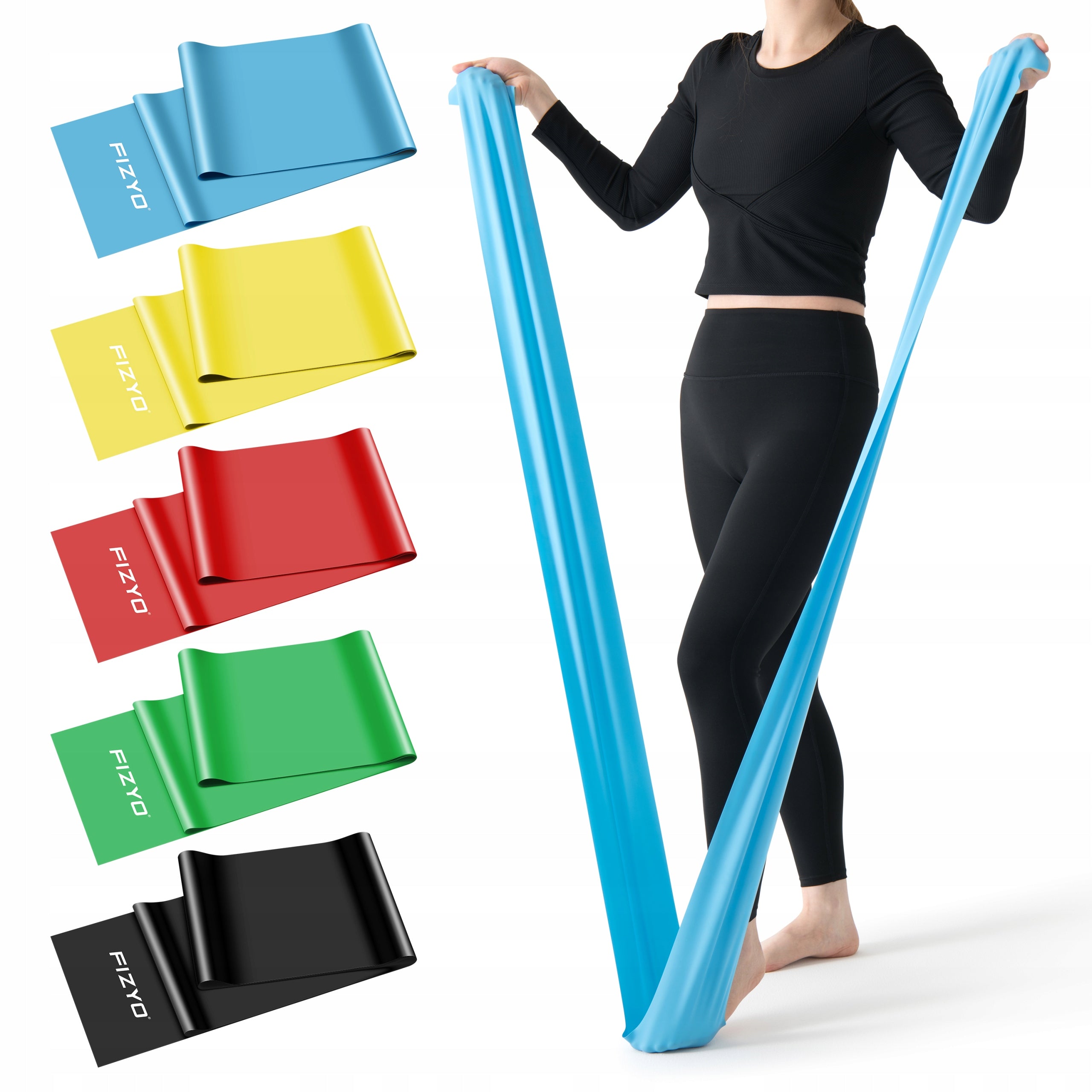 SET OF 5x RUBBER RESISTANCE TAPES FITNESS RUBBER HIP BAND EQUAL RESISTANCE Width 150 mm