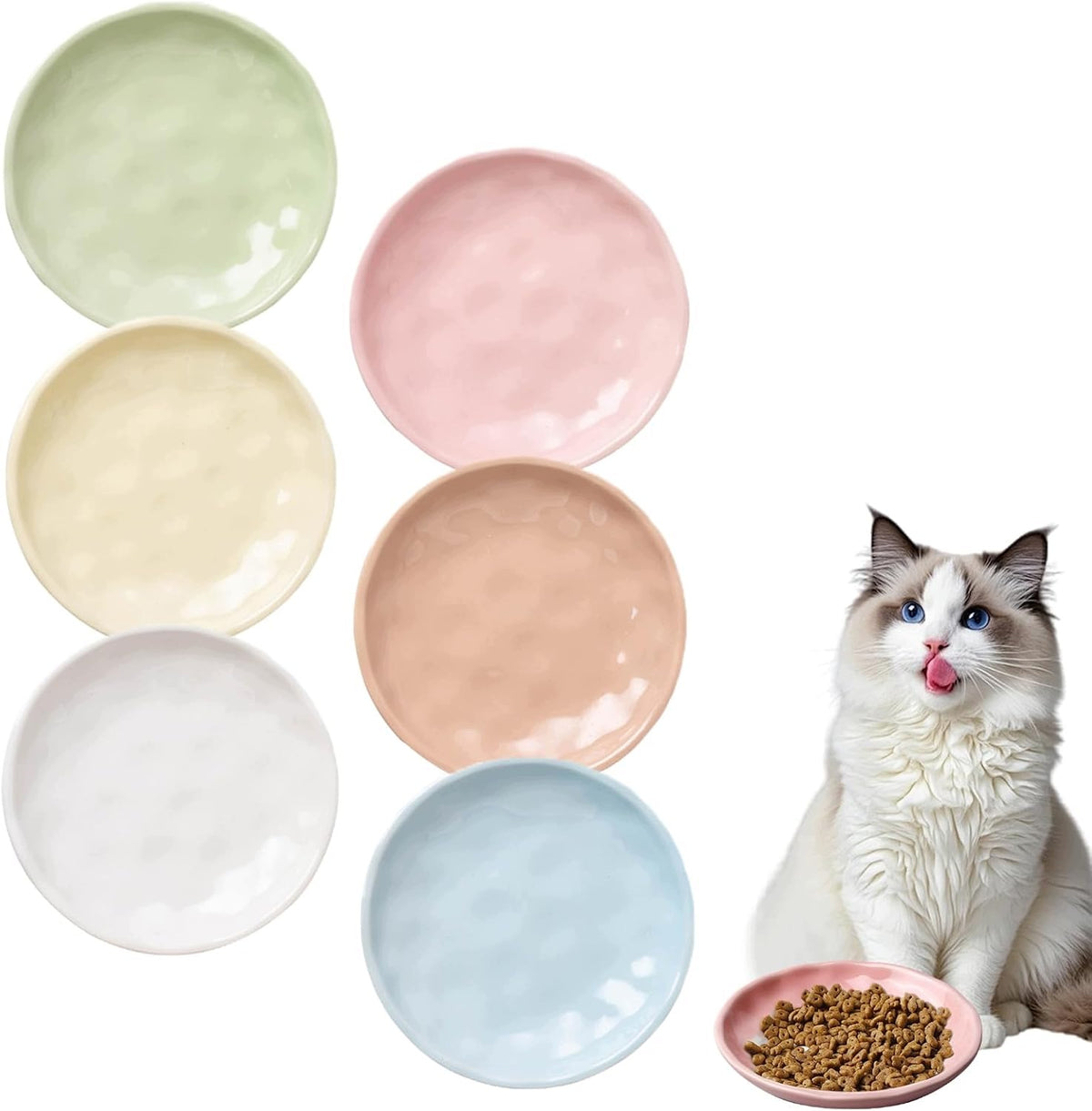 SET OF 6 CERAMIC BOWLS FOR CATS Ø 15,2 CM FLAT ERGONOMIC