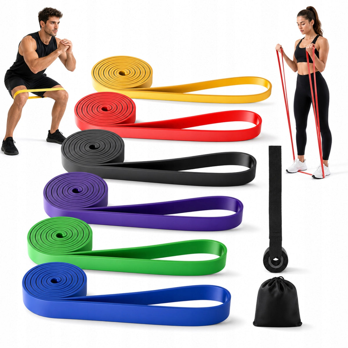 SET OF 6 EXERCISE GUMS Fitness Resistance Bands STRONG for Training