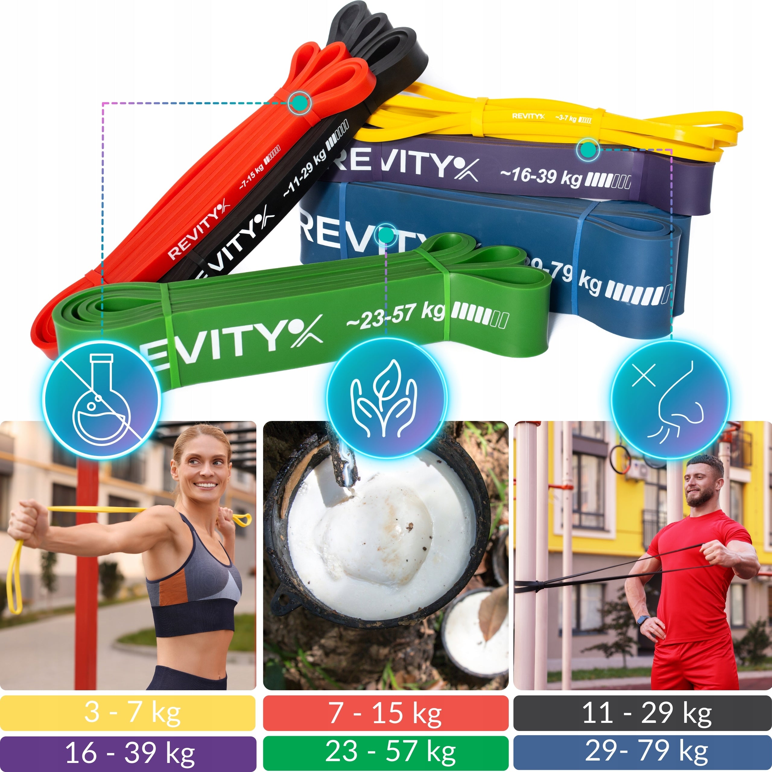 SET OF 6 EXERCISE RUBBERS POWER BAND HIGH RESISTANCE FOR LATEX PULL-UPS Brand Revity