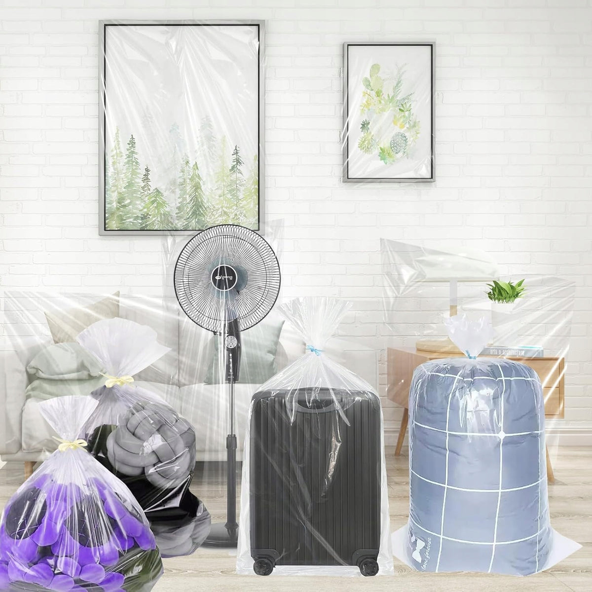 SET OF 6 LARGE PLASTIC BAGS 90X120 CM TRANSPARENT FOR STORAGE Color transparent