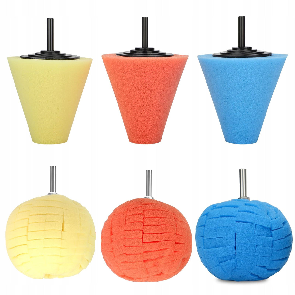 SET OF 6 POLISHING BALL CONE PADS FOR POLISHING NOOK AND CRANNY RIMS