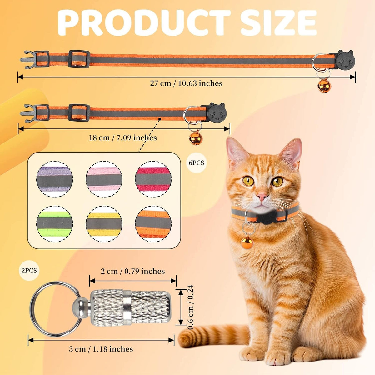 SET OF 6 REFLECTIVE CAT COLLARS WITH BELLS ADJUSTABLE Brand no brand