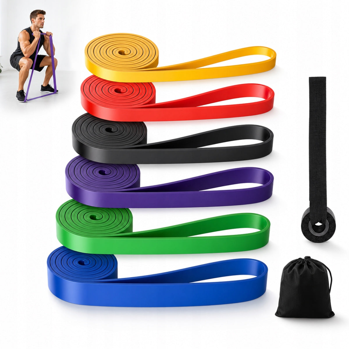 SET OF 6 RUBBERS FOR EXERCISE Fitness + BAG Resistance Bands STRONG for Training