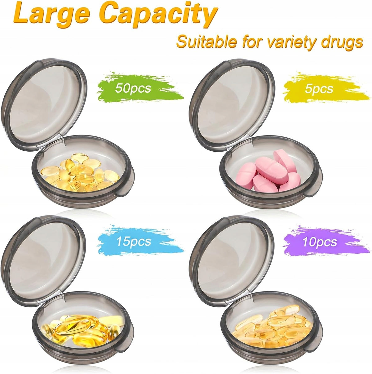 SET OF 6 TABLET CONTAINERS SMALL BLACK BOXES 4X4X1,5 CM Color purple