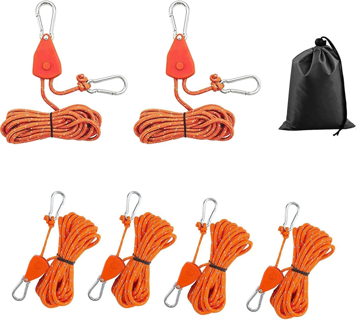 SET OF 6 TENT STRINGS 4M ROPE TENSIONERS HOOKS CAMPING