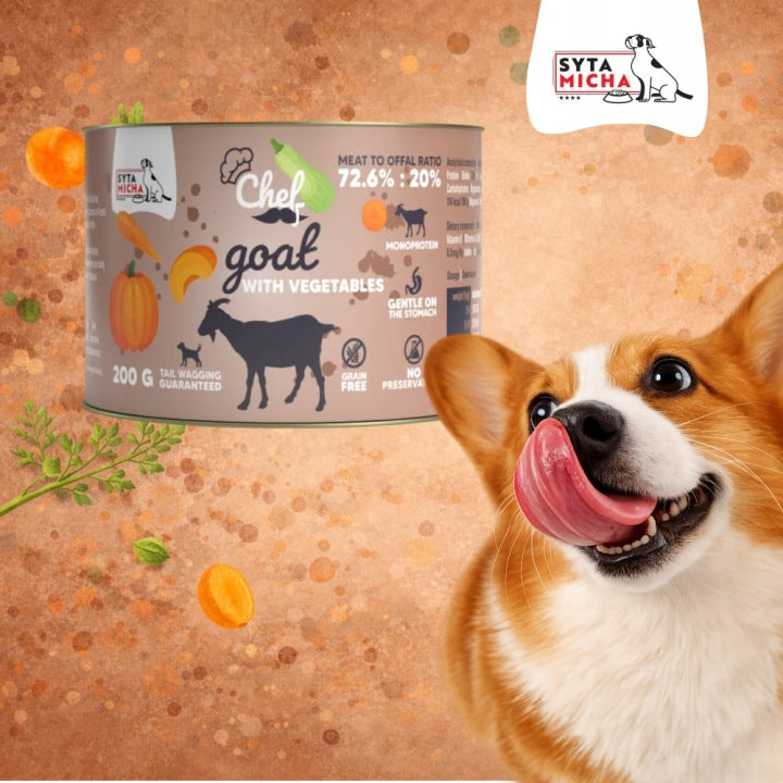 SET OF 6X CHEF WET DOG FOOD - GOAT WITH VEGETABLES, 200G Brand Syta Micha