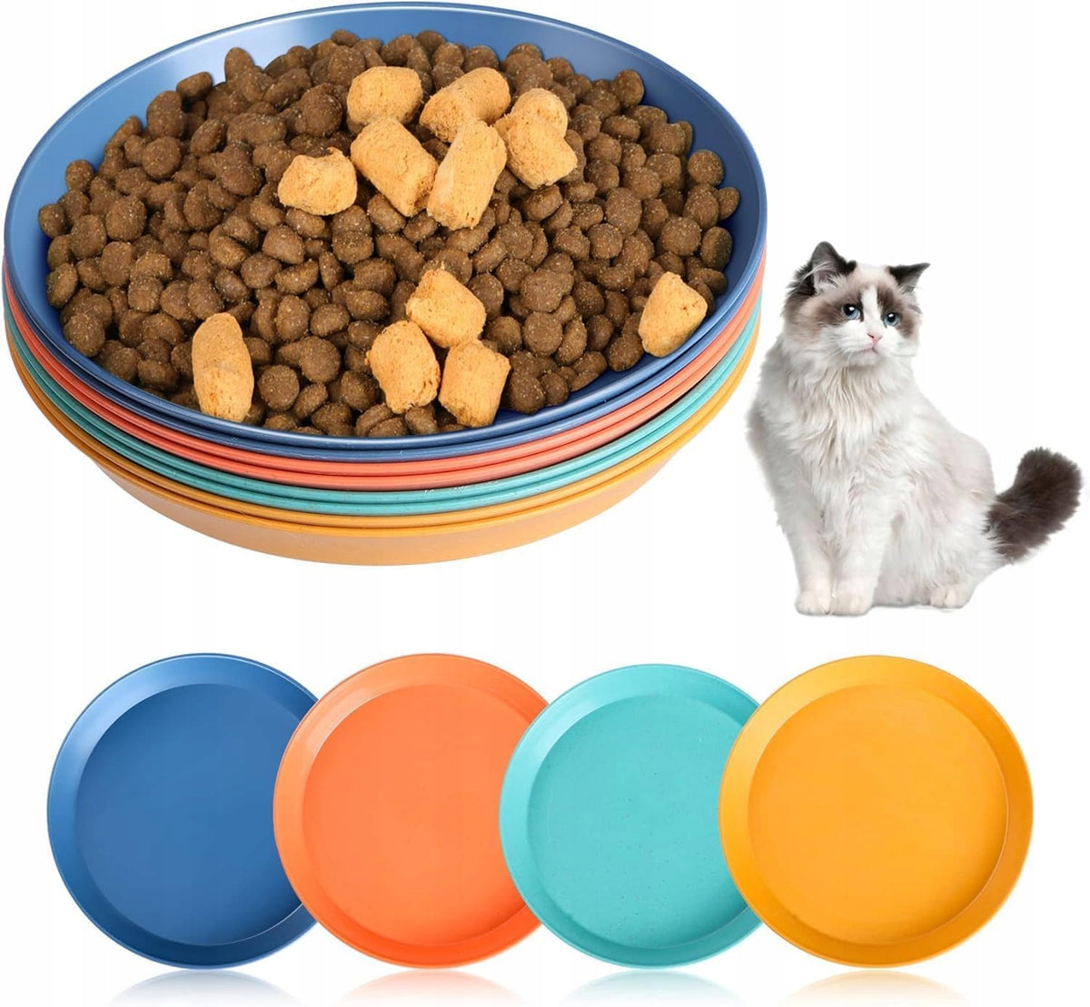 SET OF 8 CAT BOWLS 15 CM COLORFUL FOOD AND WATER BOWLS