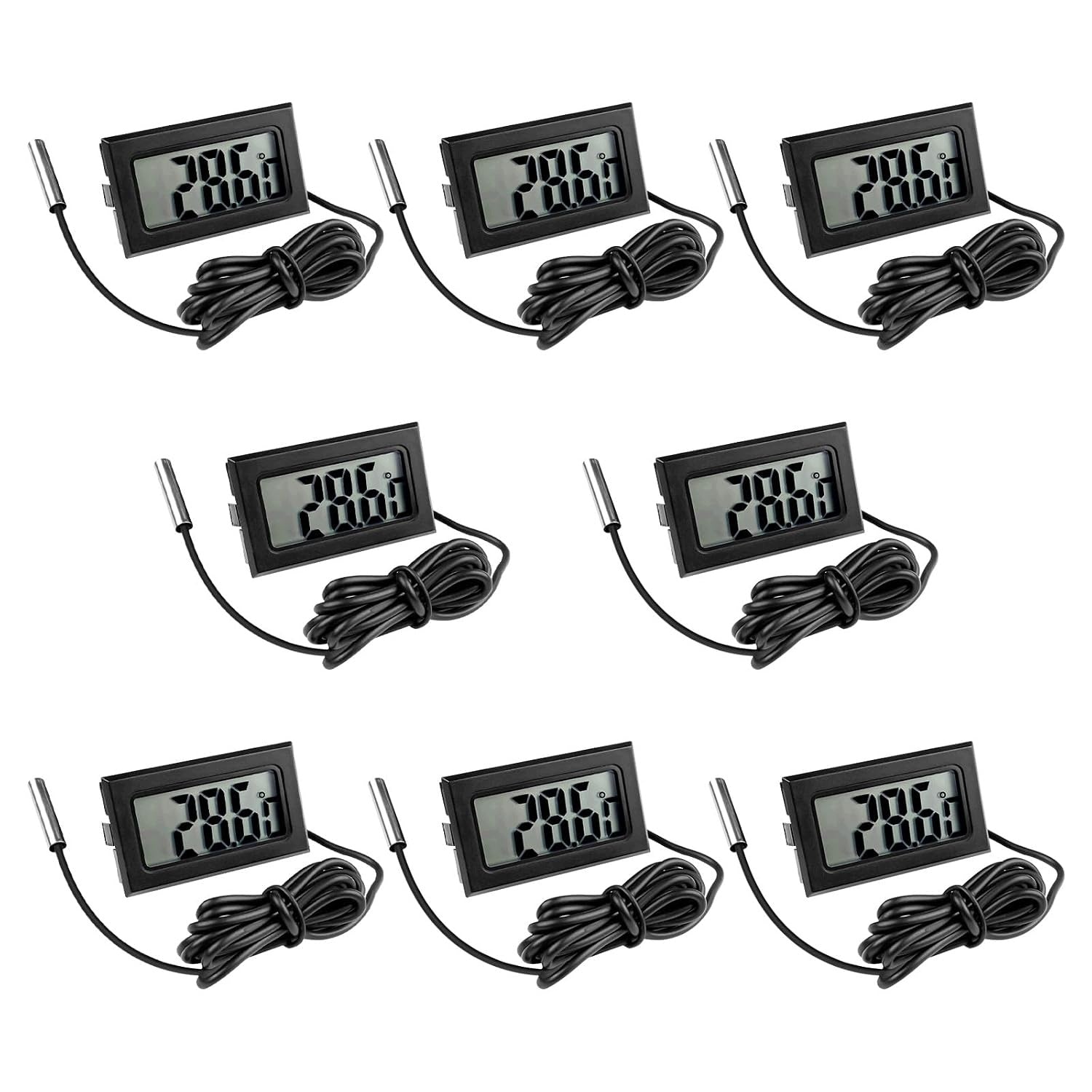SET OF 8 DIGITAL LCD THERMOMETERS - LARGE DISPLAY