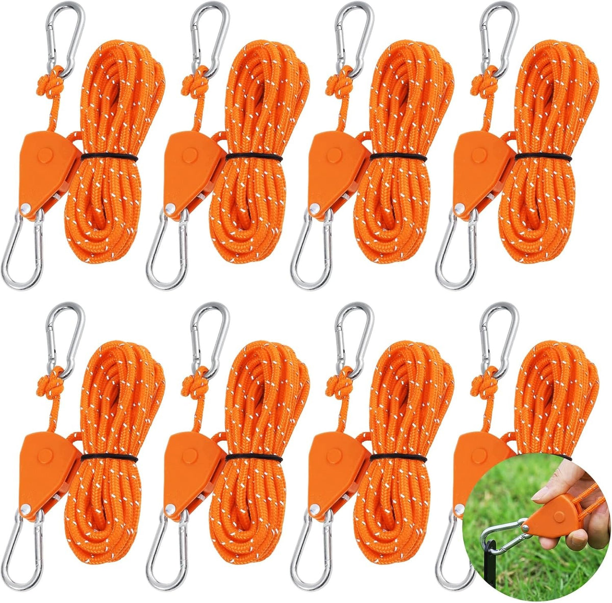 SET OF 8 ROPE WINCHES 4M TENSIONER FOR CAMPING TENTS
