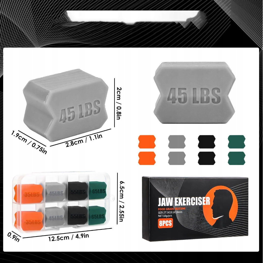 SET OF 8 RUBBERS FOR MANDIBLE AND JAW EXERCISES JAWLINE DEVICE SLIM FACE Packaging status original