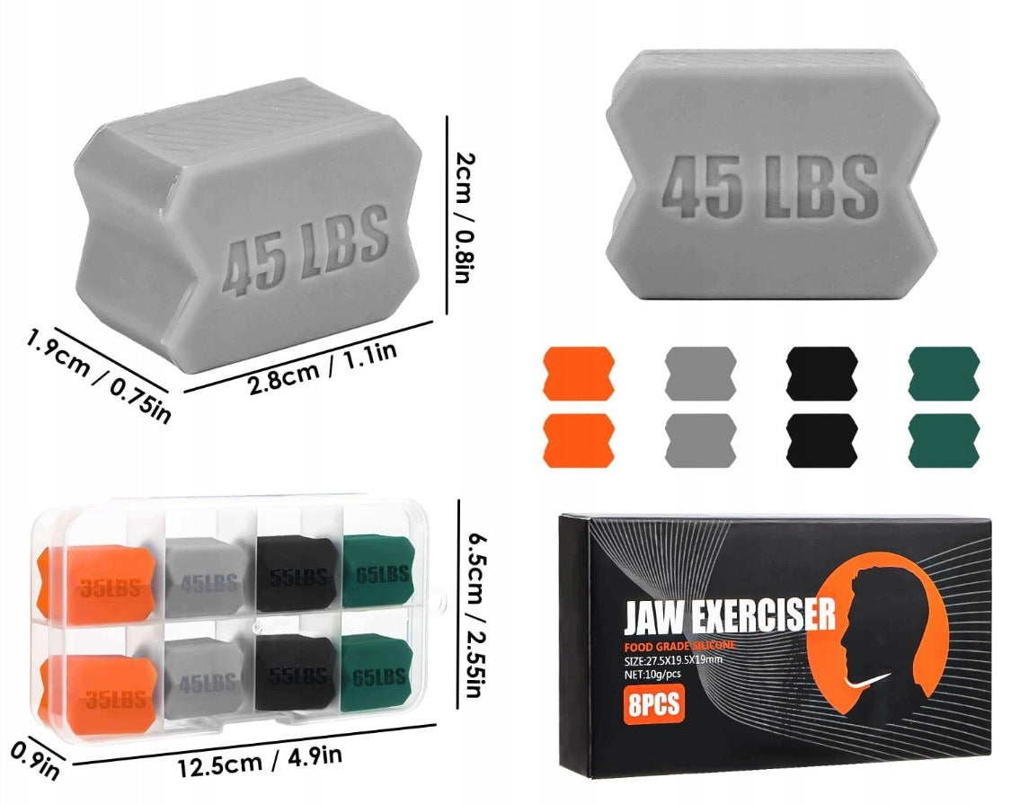 SET OF 8 RUBBERS FOR MANDIBLE AND JAW EXERCISES JAWLINE DEVICE SLIM FACE Packaging status original