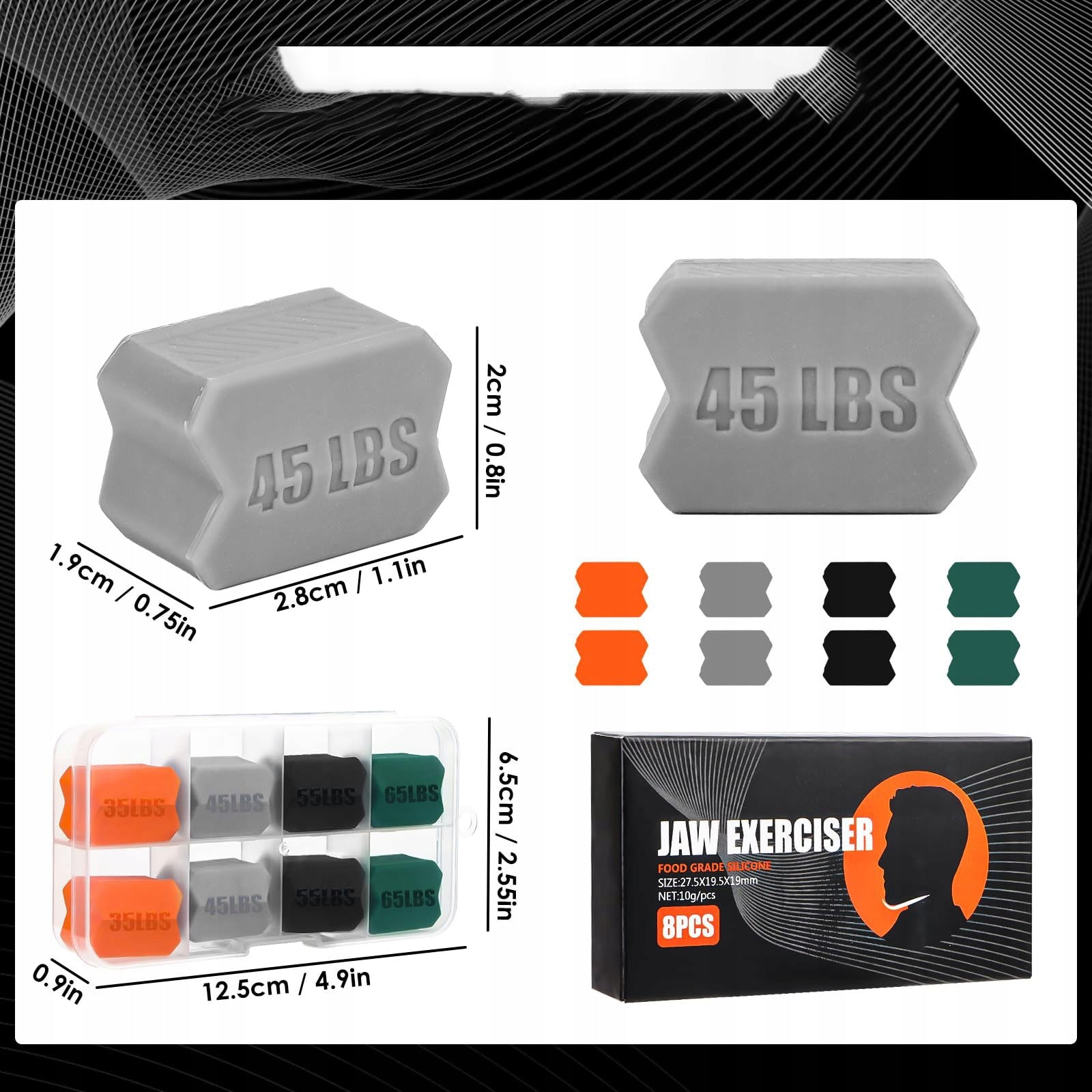 SET OF 8 RUBBERS FOR MANDIBLE AND JAW EXERCISES JAWLINE DEVICE SLIM FACE Packaging status original