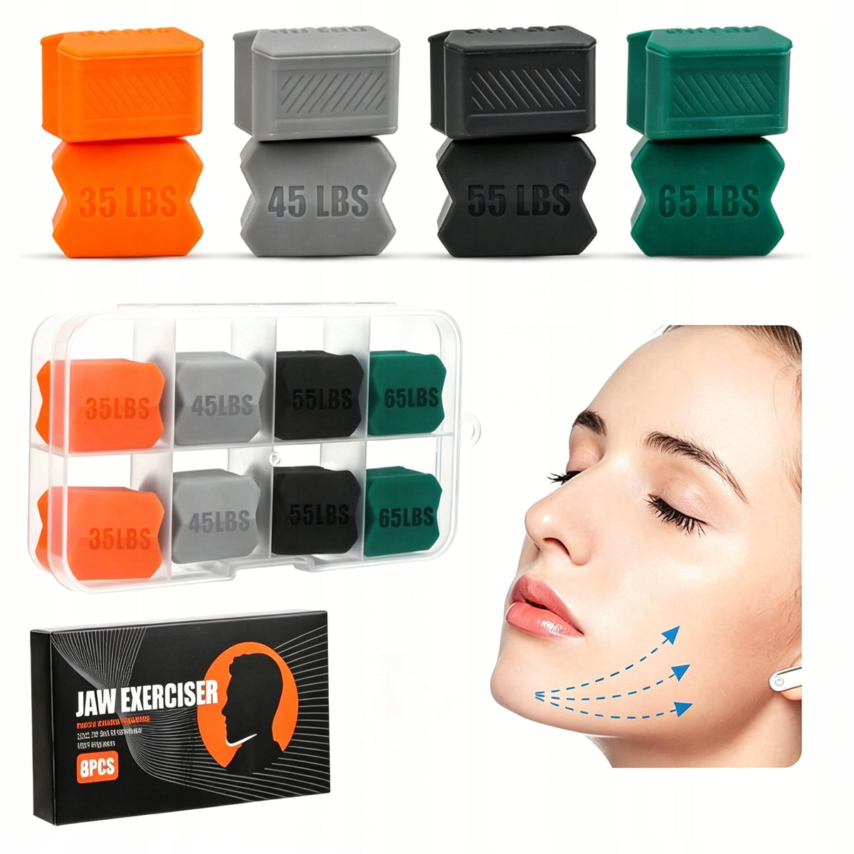 SET OF 8 RUBBERS FOR MANDIBLE AND JAW EXERCISES JAWLINE DEVICE SLIM FACE