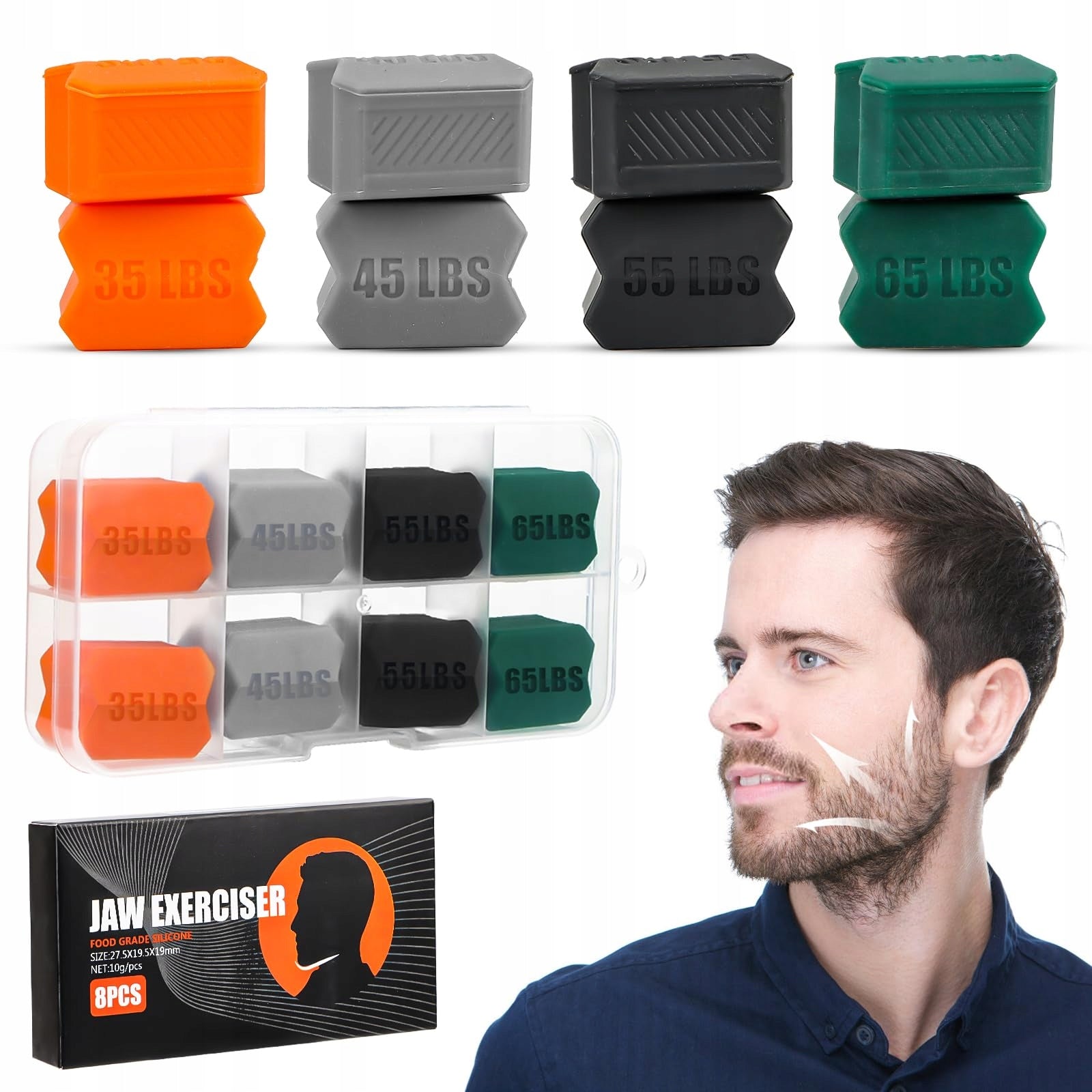SET OF 8 RUBBERS FOR MANDIBLE AND JAW EXERCISES JAWLINE DEVICE SLIM FACE
