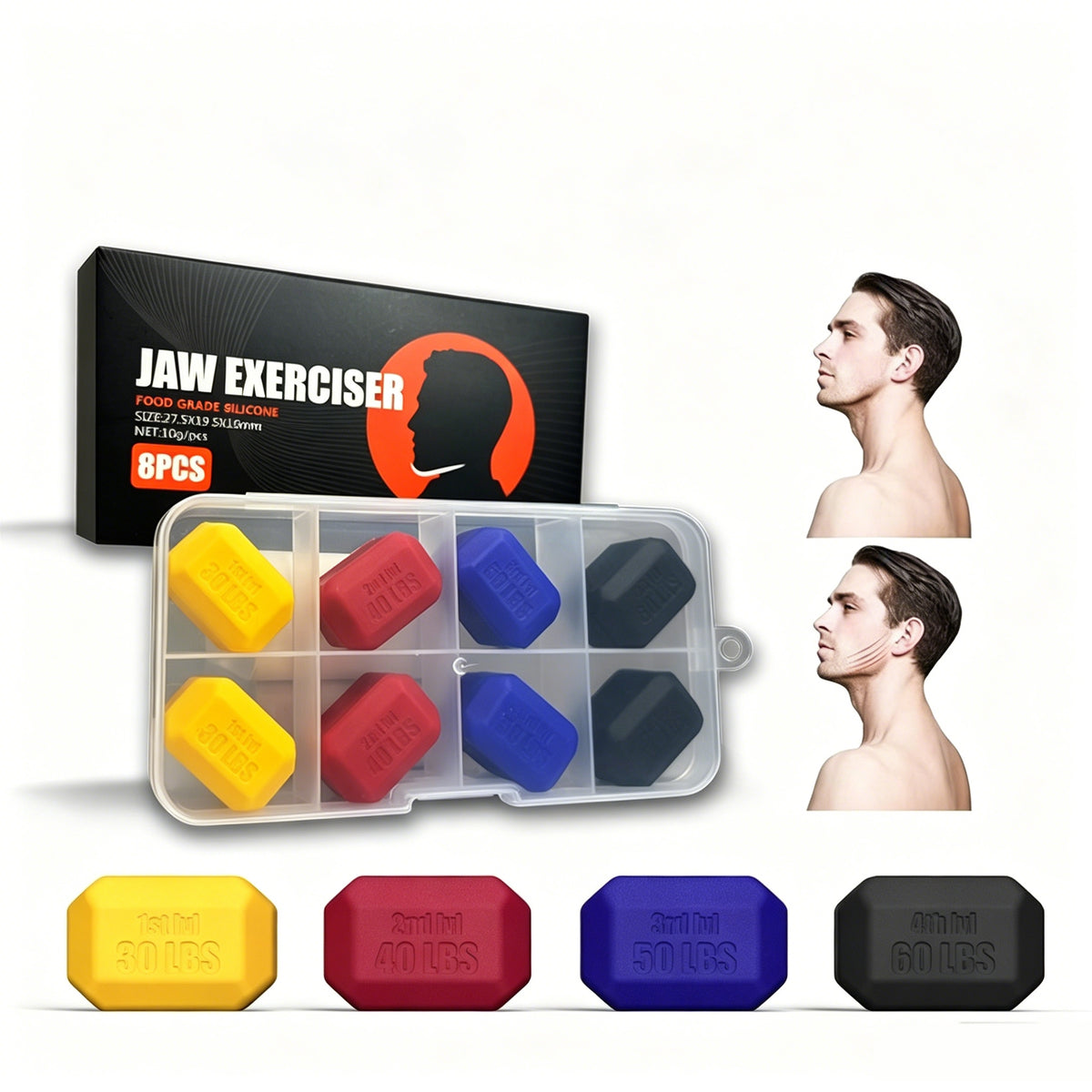 SET OF 8 RUBBERS FOR MANDIBLE AND JAW EXERCISES JAWLINE DEVICE SLIM FACE