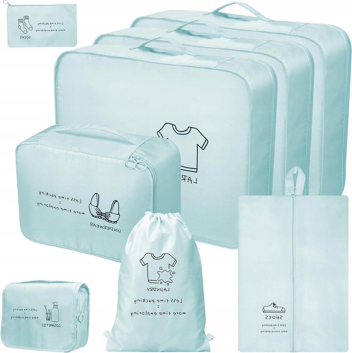 SET OF 8 SUITCASE ORGANIZERS BLUE PACKING CUBES