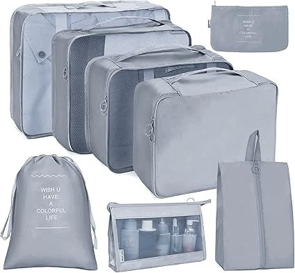 SET OF 8 TRAVEL ORGANIZERS PACKING CUBES WATERPROOF THICK
