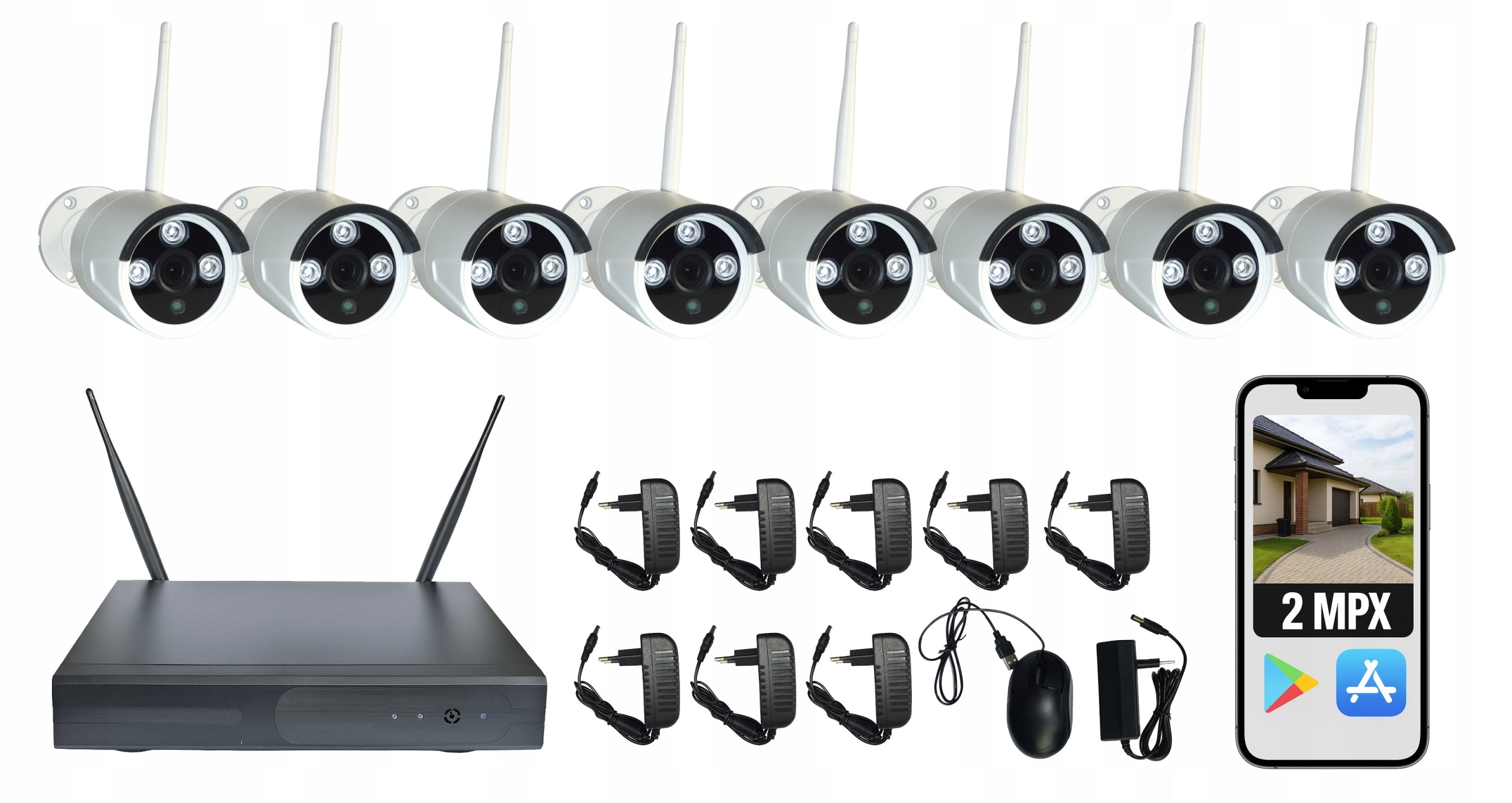 SET OF 8 WIRELESS WIFI surveillance cameras FULL HD 2 MPX APP