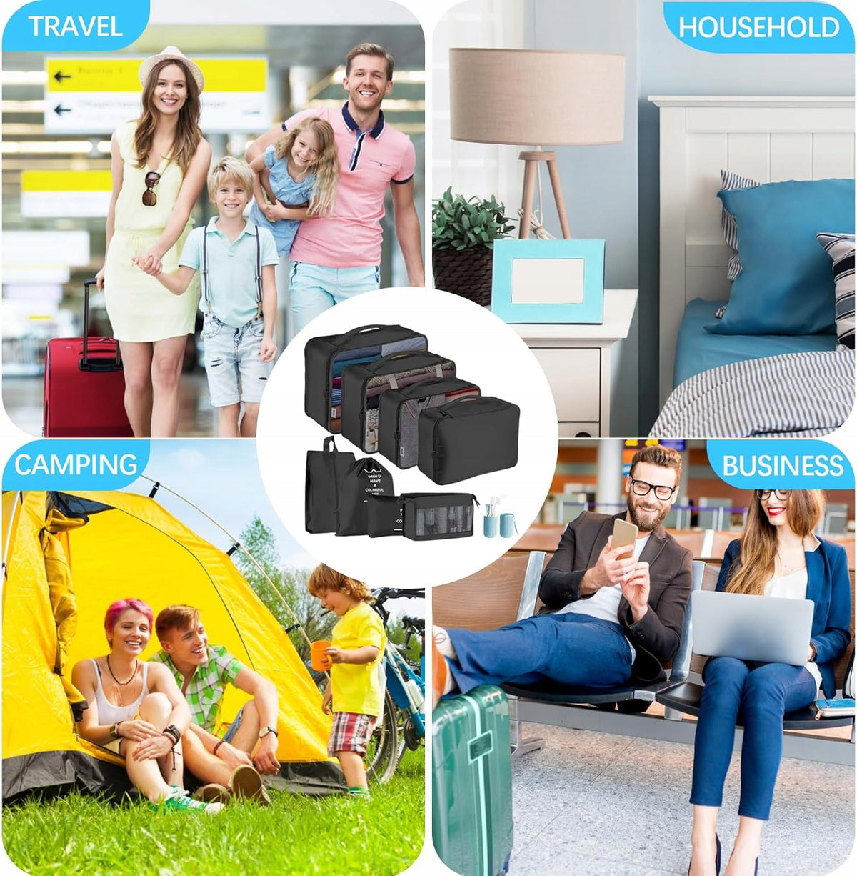 SET OF 9 PACKING CUBES TRAVEL LUGGAGE ORGANIZER Color black