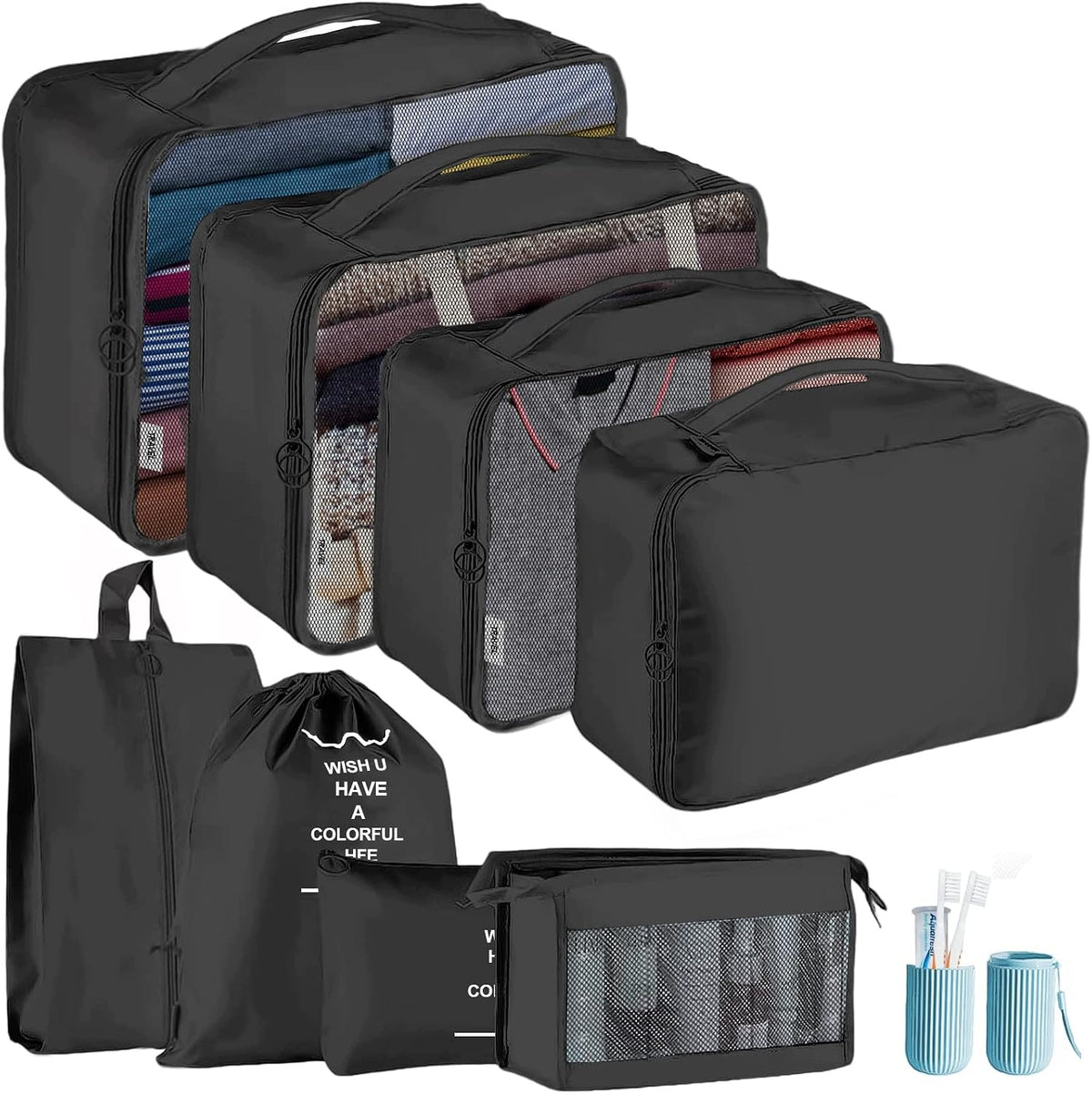 SET OF 9 PACKING CUBES TRAVEL LUGGAGE ORGANIZER