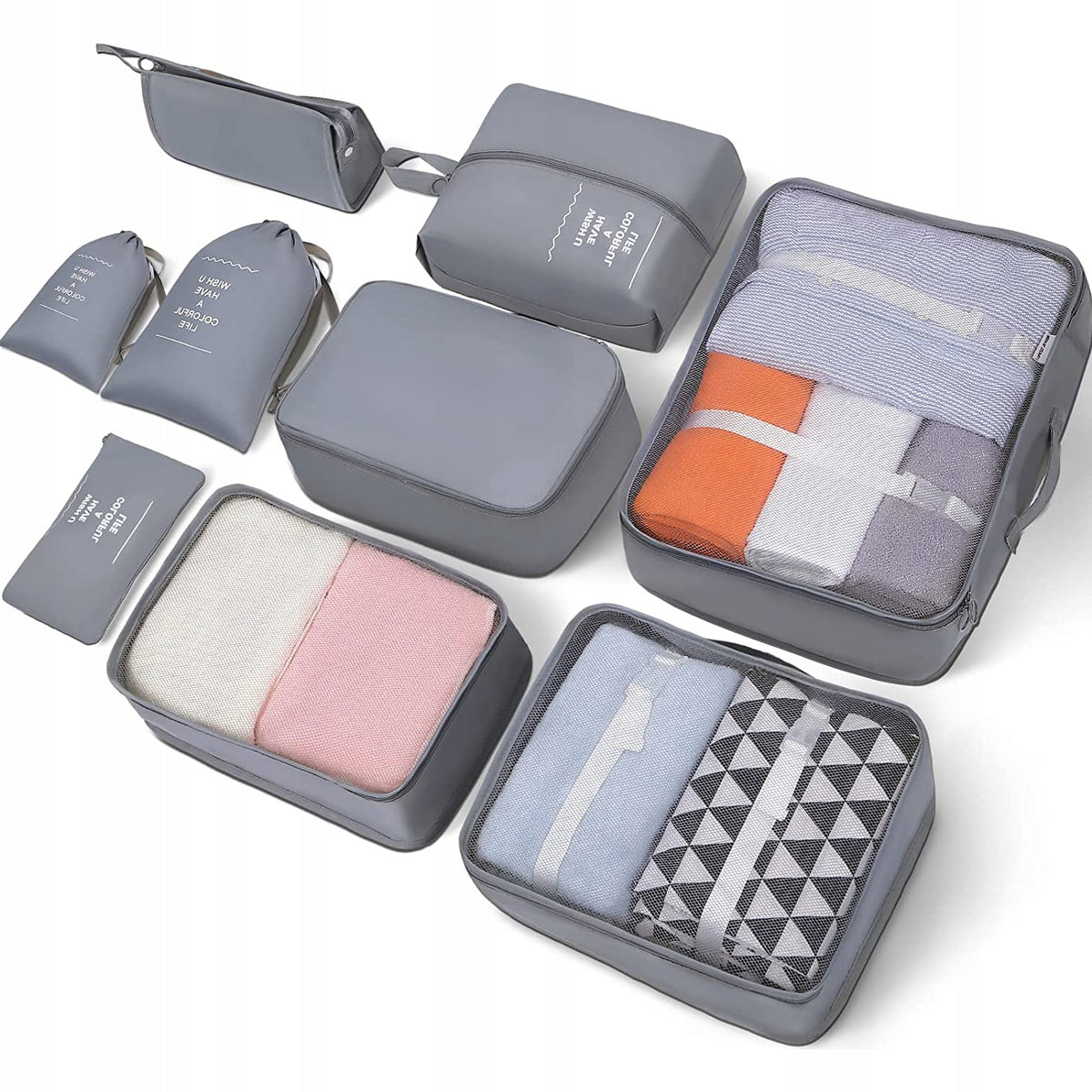 SET OF 9 TRAVEL BAGS ORGANIZER COSMETICS ACCESSORIES