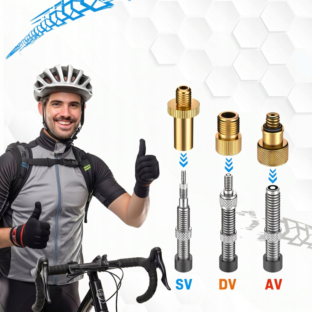 SET OF ADAPTERS FOR PUMPING WHEELS ADAPTERS FOR VALVES 32 PCS. Length 12.66 cm