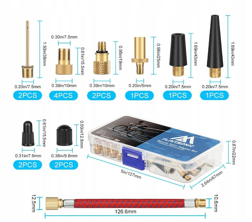 SET OF ADAPTERS TIPS FOR PUMPING BICYCLE TIRES VALVES 21PCS Color gold