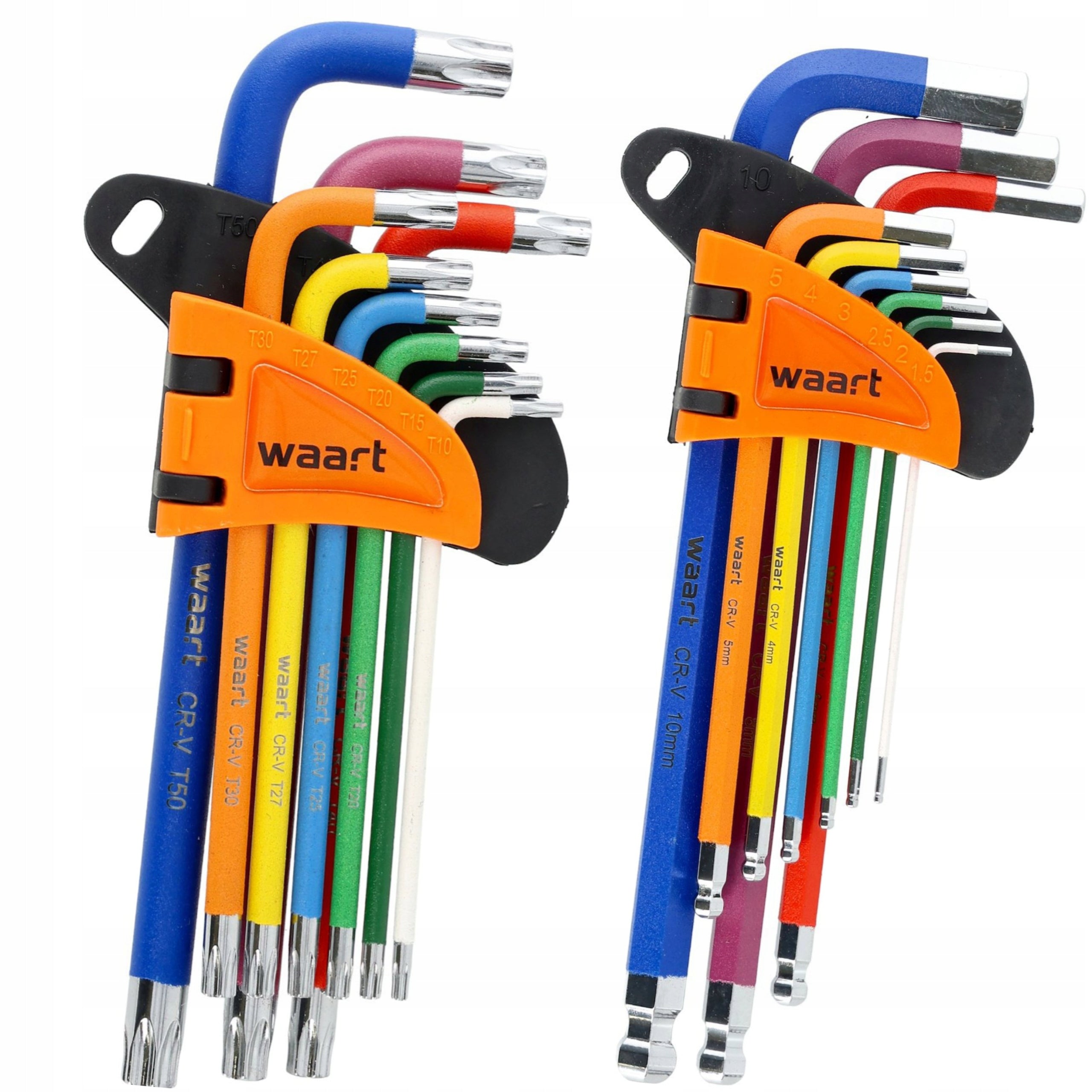 SET OF ALLEN WRENCHES, LONG BALL HEXES, TORX, COLORED MAGNET 18 PIECES