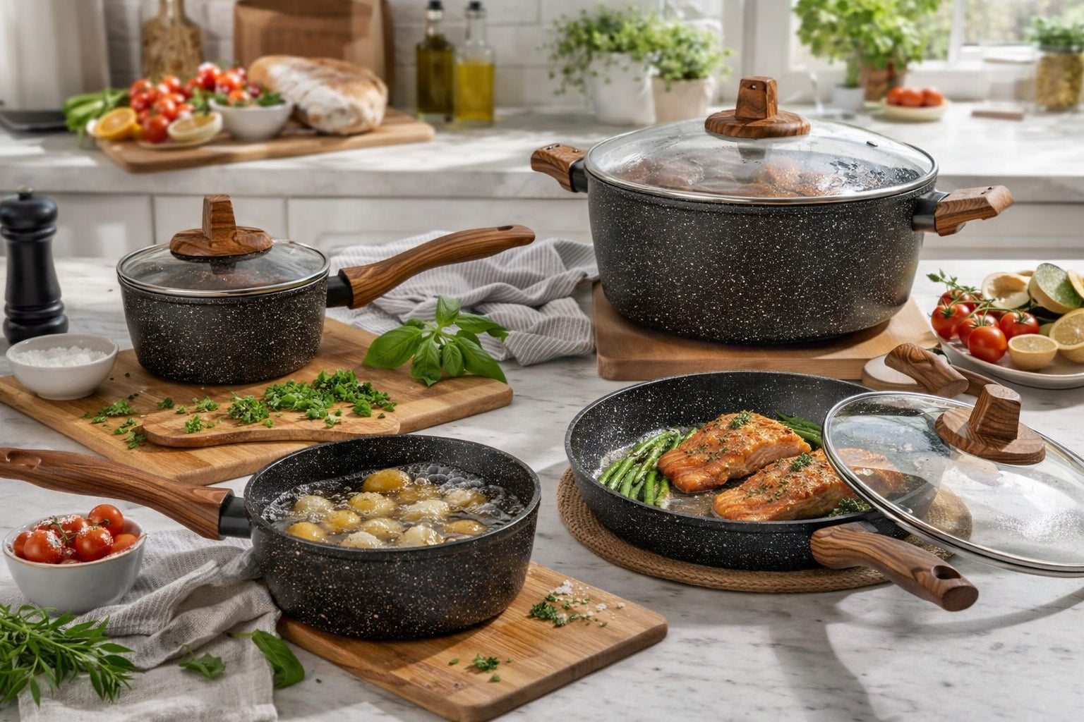 SET OF ALUMINUM POTS 7EL SET OF POTS SMILE LID PAN Manufacturer code MGK-24